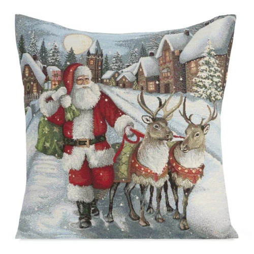 Poszewka świąteczna gobelinowa Mikołaj Renifery Chp 6130 Eurofirany szary