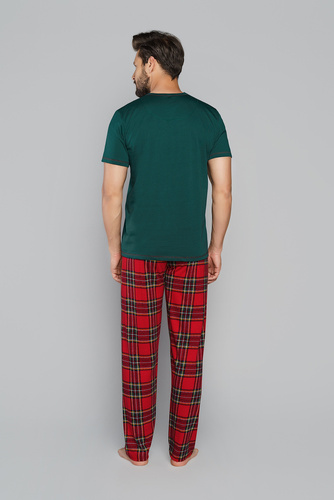 Piżama Męska krótki rękaw, długie spodnie Narwik Italian Fashion - zielony/druk