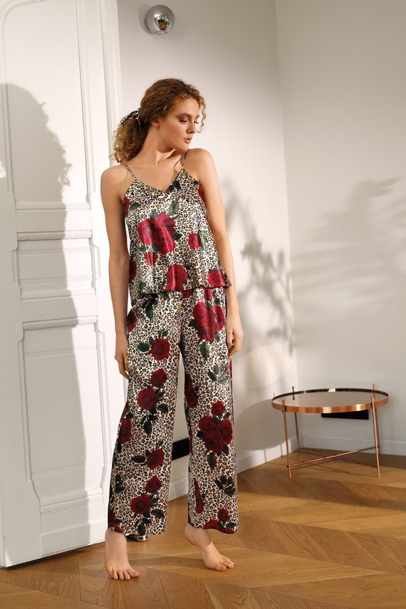 Piżama Damska Satynowa Flowers DKaren - DK-KI 6 ecru