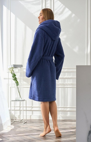 Heaven 2555 L&L navy – szlafrok damski z kapturem i kieszeniamiski z kapturem