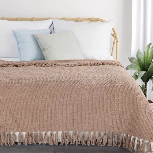 Koc tkany narzuta z frędzlami Suzi Eurofirany beżowy 