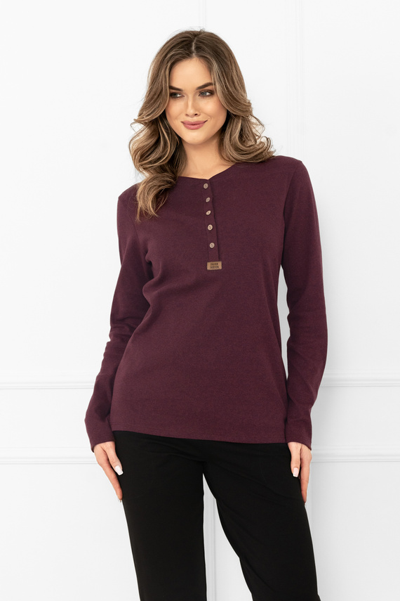 Italian Fashion Gordo bordo – bawełniana bluzka damska z długim rękawem i kołnierzykiem polo