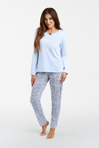 Piżama Damska długi rękaw, długie spodnie Salli Italian Fashion - niebieski/druk 