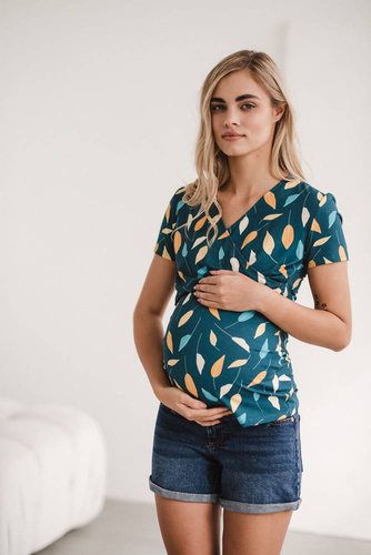 Bluzka do karmienia i ciążowa Milk Bar Milk&Love turkusowy w listki