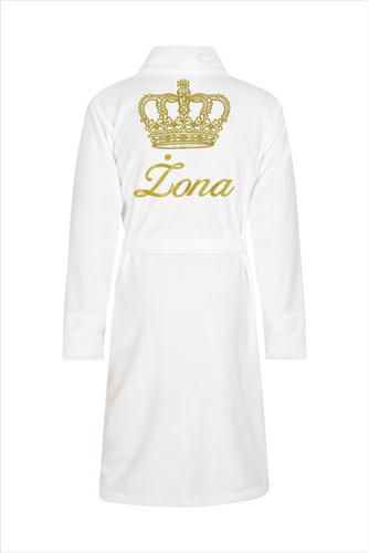 Szlafrok damski polarowy Żona + Korona ByShelly - biały/złoty