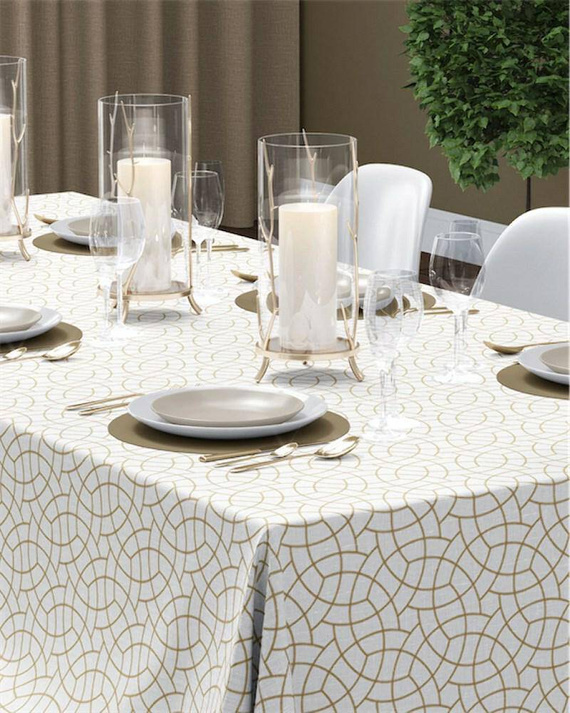 Obrus dekoracyjny 4137 A Panama 98 Detexpol złoty geometryczny