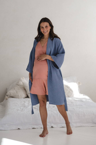 Bambusowe spodnie od piżamy ciążowej krótkie Moon Milk&Love herbaciana róża