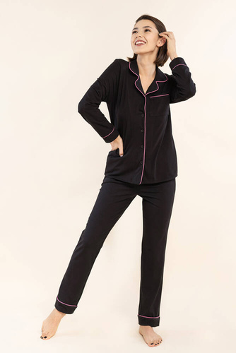 Piżama damska rozpinana 11 Bonamera czarny