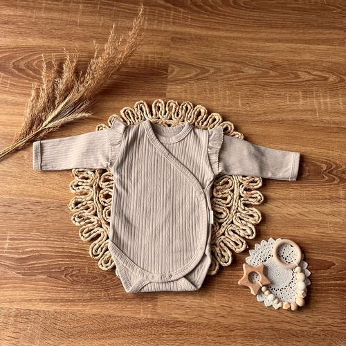 Body kopertowe z długim rękawem BDAG015 EkoBaby Mamatti - beżowy