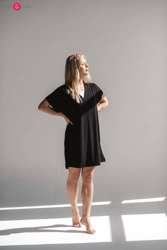 Bambusowa koszula nocna ciążowa i do karmienia Moon Milk&Love czarny