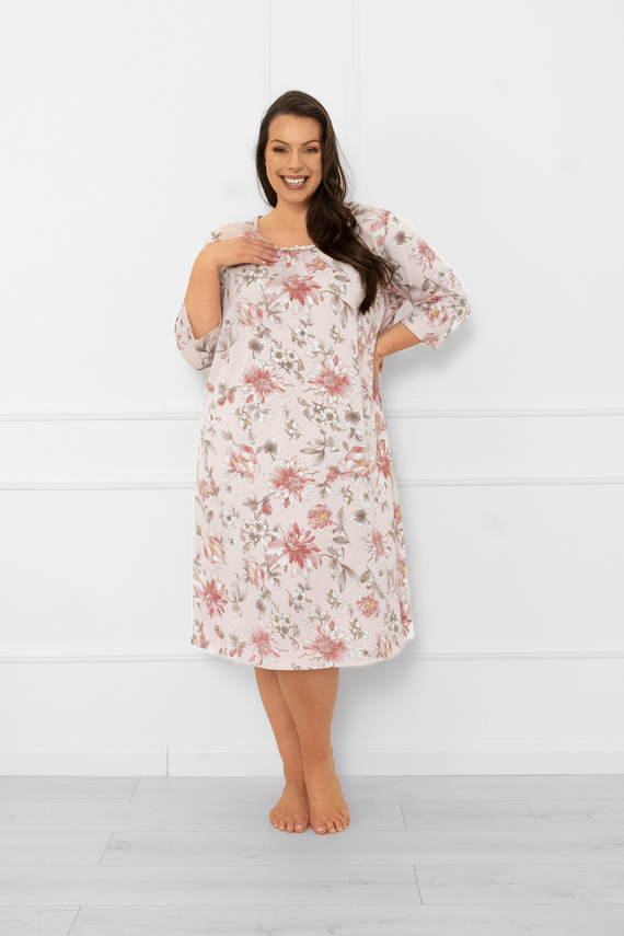 Damska koszula nocna Betula – 100% bawełna, rękaw 3/4, pastelowa Italian Fashion