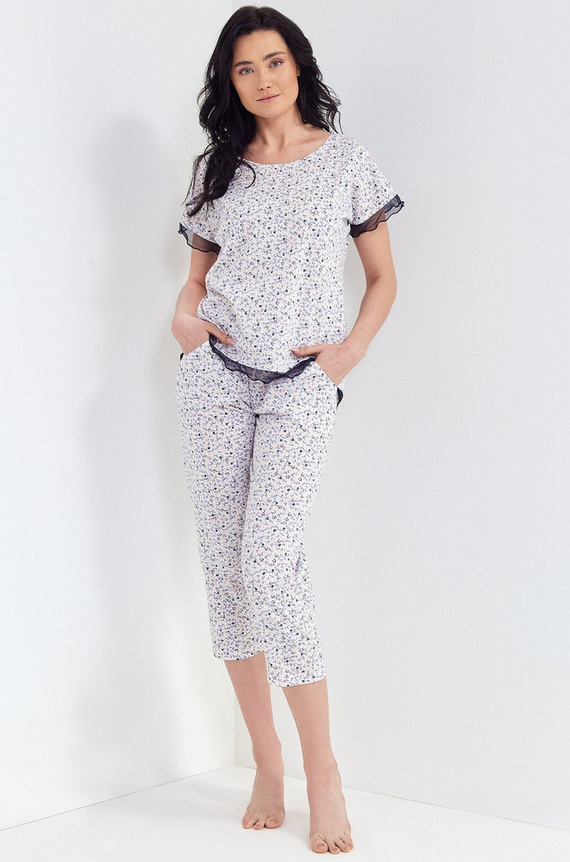 Piżama damska 105 Cana -biały kwiatki
