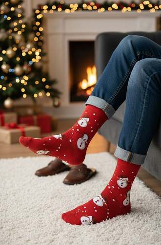 Steven Art.136 czerwony 163 – męskie skarpety świąteczne, kolorowe wzory, bawełniane