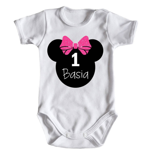 "1 urodziny roczek" body krótki rękaw Moocha róż