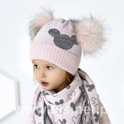 44-433 Zestaw dziewczęcy Czapka+ chustka AJS mix-kolor