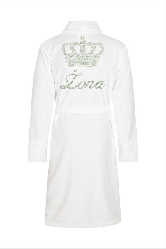 Szlafrok damski polarowy Żona + Korona ByShelly - biały/srebrny