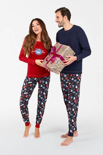 Piżama Damska długi rękaw, długie spodnie Makala Italian Fashion - czerwony/druk 