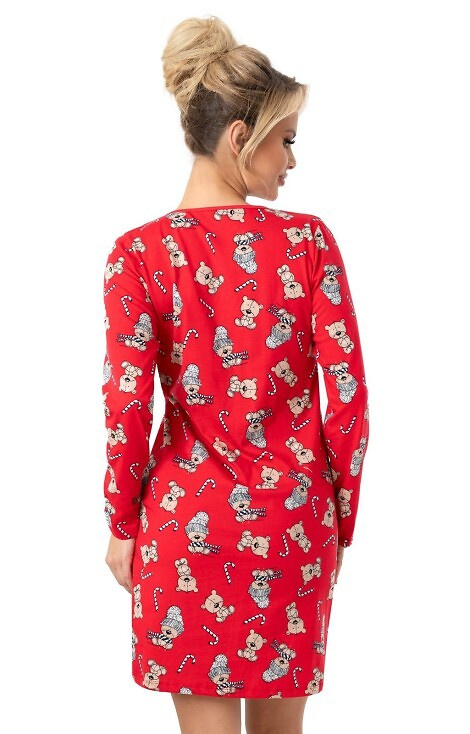 Bawełniana koszula nocna Bear Donna – długa rękaw, świąteczny wzór