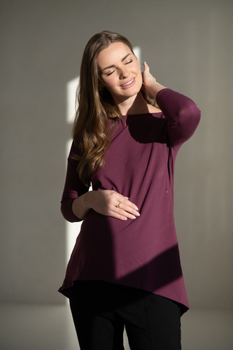 Milk&Love Mommy Mauve Wine – oversizowa bluzka ciążowa i do karmienia z zamkami, certyfikowana dzianina Oeko-Tex