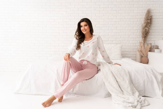 Piżama damska Sweet Long Donna różowy pudrowy