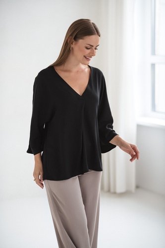 Milk&Love Bluzka ciążowa i do karmienia Mamafullness czarna wiskoza, oversize, rękaw 3/4