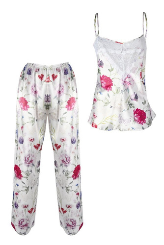 Piżama Damska Satynowa Flowers DKaren - DK-KC 2 biały