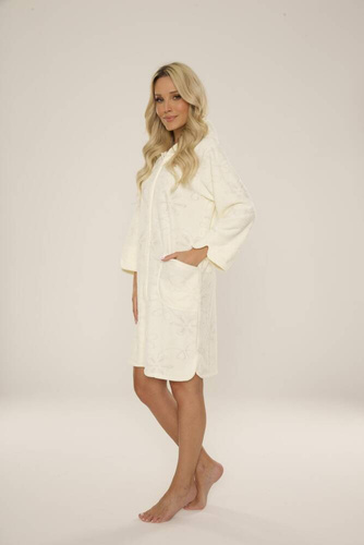 Krótki Szlafrok damski 409 Żakard De Lafense - ecru