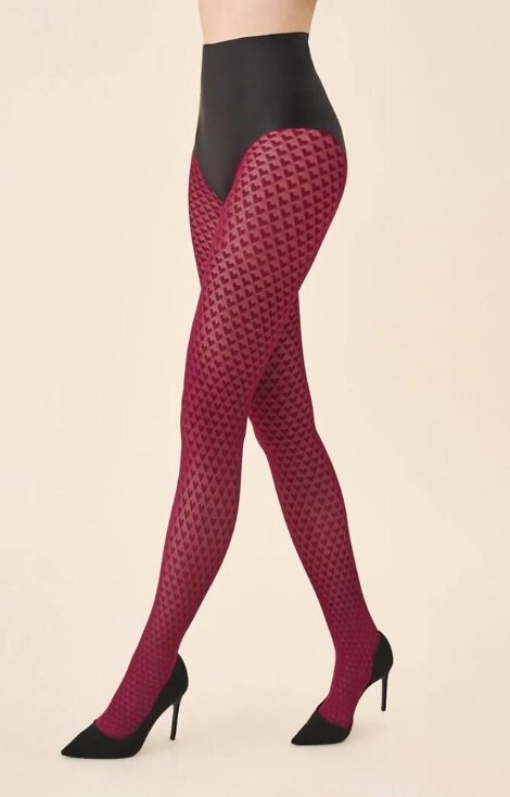 1233 Cherie Rajstopy Gabriella 60 den bordo– wzór w serduszka, 3D