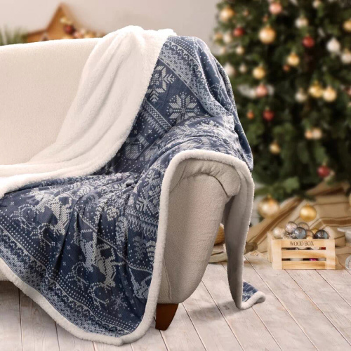 Narzuta świąteczna Eurofiranybiały granatowy– miękki koc z mikrofibry, ciepły i lekki
