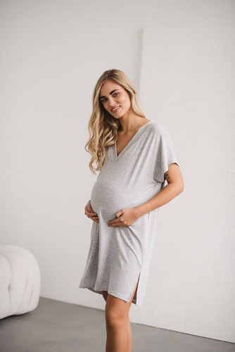 Wiskozowa koszula nocna ciążowa i do karmienia Moon Milk&Love jasny szary melanż