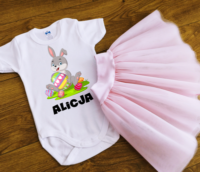 Body krótki rękaw "Wielkanocne z zajączkiem oraz imieniem" Moocha biały