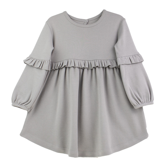 Sukienka Nicol 141971 – szara bawełniana, długi rękaw, falbanki