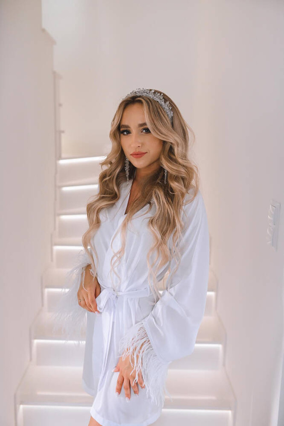 Szlafrok damski satynowy Marie ByShelly - biały