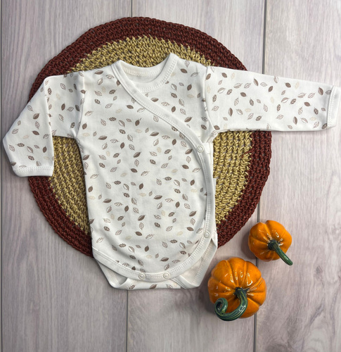 Bawełniane body kopertowe dla niemowląt Mamatti BD15426 listki