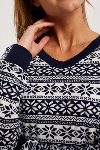 Piżama Damska długi rękaw, długie spodnie Alaska Italian Fashion - druk/granatowy