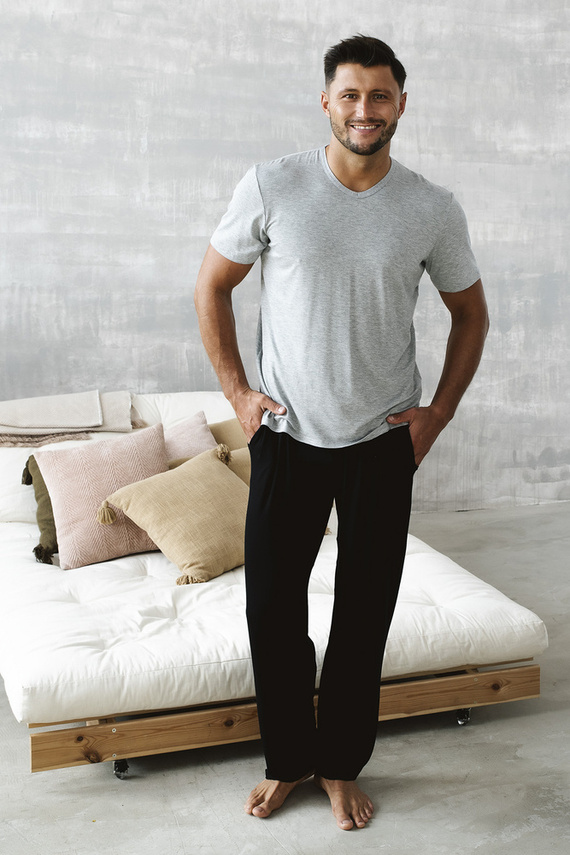 Piżama Męska z krótkim rękawem i długimi spodniami Dallas Italian Fashion - melanż/czarny