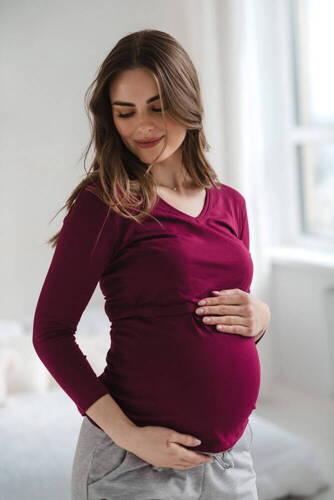 Bluzka do karmienia i ciążowa z dekoltem w serek Milk Shirt jagodowy