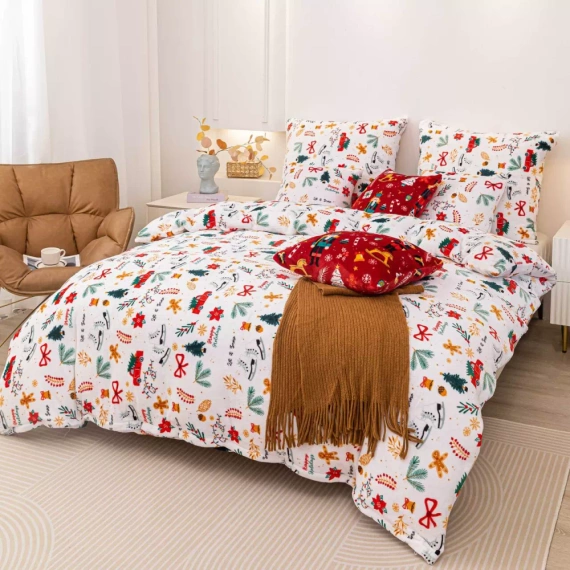 Merry Cozy Pościel pluszowa świąteczna biały miś Spod Igły i Nitki– mikrofibra 100%, 210 g/m²