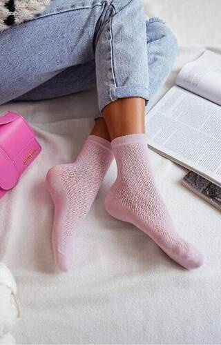 0989-006 Skarpety damskie Ażurowe Milena - różowy pudrowy