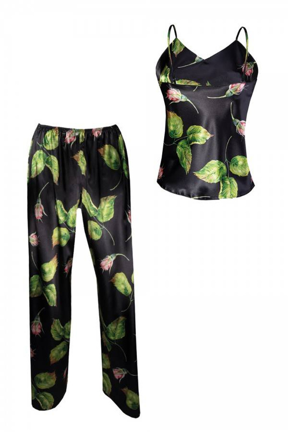 Piżama Damska Satynowa Flowers DKaren - DK-KI 8 czarny