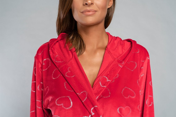Szlafrok damski z kieszeniami Eliksir Italian Fashion - czerwony/druk