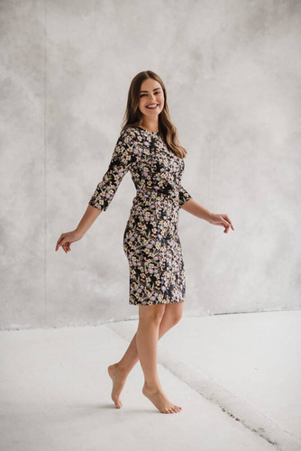 Sukienka do karmienia Milky Classic Milk&Love rękaw 3/4 czarna w kwiatuszki