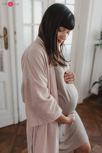 Bambusowa koszula nocna ciążowa i do karmienia Moon Milk&Love beżowy