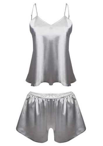 Karen Komplet piżamka damska satyna DKaren - srebrny
