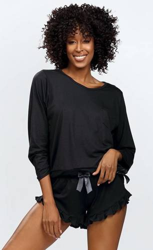 Komplet Piżama Damska Ronnie DKaren - czarny