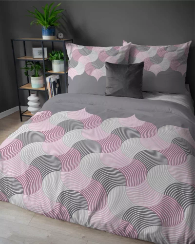 5631 B Detexpol Pastel Flowers szaro-różowe fale geometryczne– pościel flanelowa bawełniana, miękka i przytulna