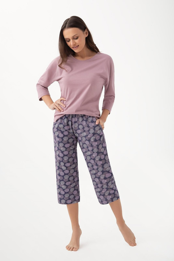 Damska piżama Luna 344 kakaowy– bawełna, rękaw 3/4, komfort i lekkość
