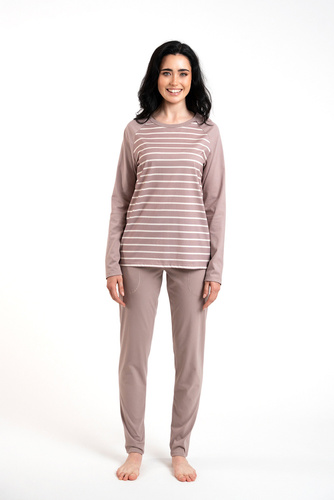 Piżama Damska długi rękaw, długie spodnie Oda Italian Fashion - druk cappuccino/cappuccino 