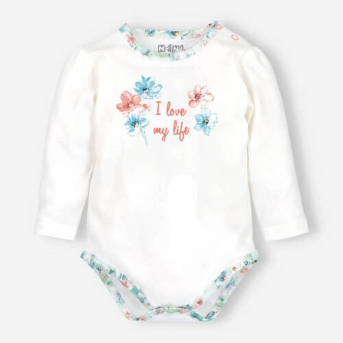 Body dla dziewczynki z bawełny organicznej Flowers Nini ecru