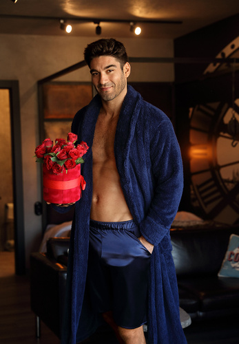 Szlafrok męski, podomka 130 z kapturem Dkaren - granat